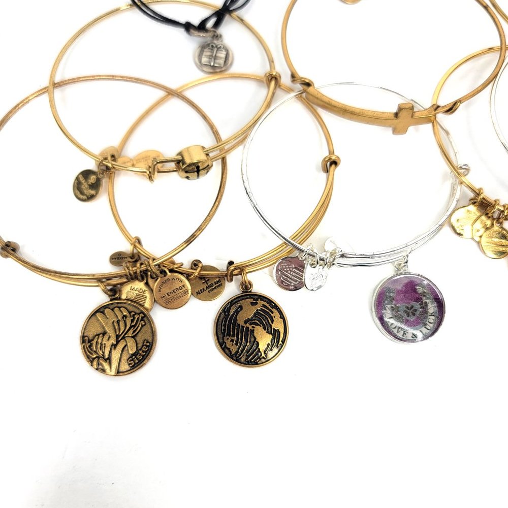 Alex and Ani Lot of 11 Charm Bangles 925 Silver - Picture 2 of 6